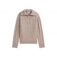 дамски,пуловер,tommy,hilfiger,women,s,wool,cable,knit,1,4,zip,jumper,lt,camel,heathr