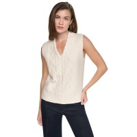 блуза,dkny,sleeveless,v,neck,cable,sweater,eggnog