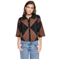 жилетка,дамски,топове,dkny,fuzzy,argyle,elbow,sleeve,cardigan,black,chestnut