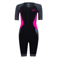speedo,women's,xenon,short,sleeve,triathlon,suits,black,pink