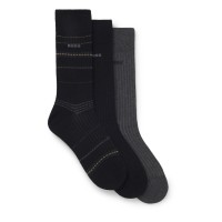 чорапи,мъжки,чорапи,boss,3,pack,rib,stripe,socks,black,001
