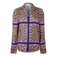 дамски,пижами,off,white,monogram,silk,pajama,shirt,brown,black