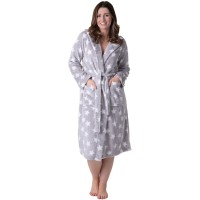 дамски,пижами,camille,womens,supersoft,fleece,hooded,calf,length,bathrobe,grey,star