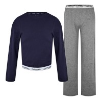юношеска,риза,с,дълъг,ръкав,детски,облекла,calvin,klein,long,sleeved,shirt,and,pyjama,trouser,set,junior,blu,gry,0sm