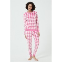 дамски,пижами,дамски,облекла,размер,linea,velour,houndstooth,twosie,pink,white
