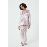 пижама,дамски,пижами,дамски,облекла,размер,linea,stripe,velour,button,through,pyjama,set,pink,white
