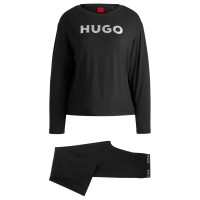 пижама,дамски,пижами,hugo,long,sleeve,top,and,trouser,bottom,pyjama,set,black