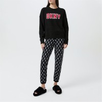 комплект,дамски,пижами,dkny,long,sleeve,pyjama,set,black,geo