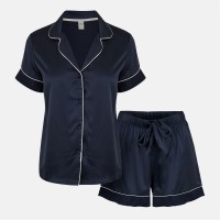 пижама,дамски,пижами,chelsea,peers,satin,lace,short,sleeve,pyjama,set,navy