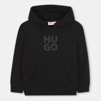 суичър,hugo,kids',logo,cotton,pull,over,hoodie,black,09b