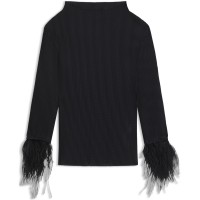пуловер,дамски,ризи,boss,detachable,feather,cuff,jumper,black,001