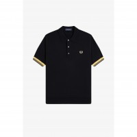 блуза,с,яка,мъжки,тениски,fred,perry,men,s,knitted,cuff,short,sleeve,polo,shirt,blk,gld,90a