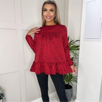 дамски,ризи,ax,paris,and,black,printed,smock,top,red