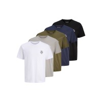 мъжка,тениска,jack,and,jones,5,pack,short,sleeve,t,shirt,mens,wh,nv,bk,ol,gry