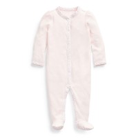 polo,ralph,lauren,girls,floral,trim,cotton,sleepsuit,delicate,pink