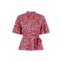 дамски,ризи,mela,london,women,s,pink,animal,print,belted,high,neck,short,sleeve,blouse,pink