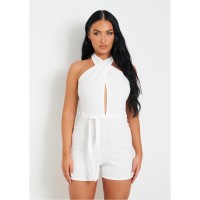 гащеризон,дамски,къси,панталони,missy,empire,jersey,cross,tie,neck,playsuit,white