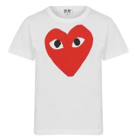 юношеска,тениска,детски,3/4,панталони,comme,des,garcons,play,large,red,peeping,heart,tee,junior,white,1