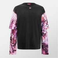 мъжки,тениски,diesel,contrast,layered,sleeve,tee,black,black