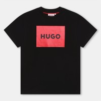 детска,тениска,детски,3/4,панталони,hugo,unisex,kids,big,logo,cotton,short,sleeve,t,shirt,black,09b