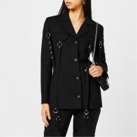 сако,дамски,якета,и,палта,off,white,women's,belted,cargo,wool,long,sleeve,blazer,black,1000