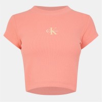 тениска,дамски,топове,calvin,klein,jeans,mono,rib,cropped,t,shirt,powder,orange