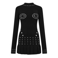 рокля,дамски,поли,и,рокли,off,white,eyelet,pleated,mini,dress,black