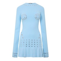 рокля,дамски,поли,и,рокли,off,white,eyelet,pleated,mini,dress,light,blue