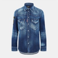 риза,с,дълъг,ръкав,облекла,на,разпродажба,мъжки,ризи,dsquared2,men's,long,sleeve,denim,shirt,navy,blue