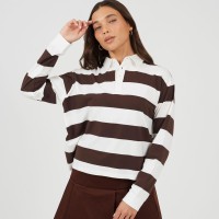 дамска,фланелка,с,дълъг,ръкав,brave,soul,bs,womens,rugby,style,long,sleeve,top,with,stripe,choc,cream