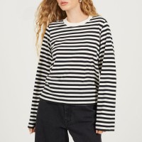 дамска,фланелка,с,дълъг,ръкав,brave,soul,bs,womens,crew,neck,long,sleeve,striped,top,cream,black