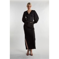 фланелка,с,дълъг,ръкав,дамски,тениски,дамски,топове,glamorous,satin,long,sleeve,top,black