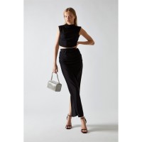 къса,блуза,дамски,топове,дамски,потници,glamorous,black,glitter,high,neck,crop,top,black