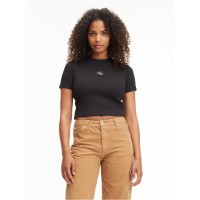 фланелка,с,къс,ръкав,дамски,топове,дамски,тениски,calvin,klein,jeans,badge,rib,short,sleeve,tee,ck,black