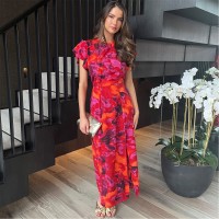 рокля,дамски,поли,и,рокли,ax,paris,abstract,print,flutter,sleeve,midi,dress,orange