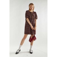 дамски,поли,и,рокли,glamorous,check,tie,front,mini,dress,brown