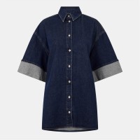 риза,дамски,ризи,7,for,all,mankind,women's,nina,short,sleeve,plain,shirt,rinse,blue