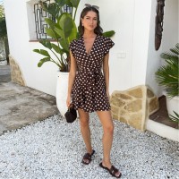 рокля,дамски,поли,и,рокли,ax,paris,chocolate,polka,dot,print,wrap,top,skater,mini,dress,chocolate