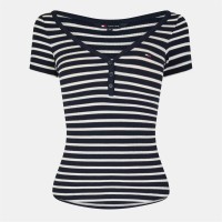 тениска,дамски,топове,tommy,jeans,women's,waffle,v,neck,slim,fit,t,shirt,navy,stripe