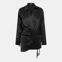 рокля,дамски,поли,и,рокли,ax,paris,black,satin,long,sleeve,wrap,top,ruched,mini,dress,black