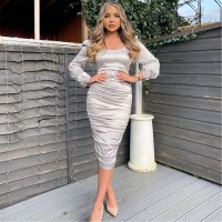рокля,дамски,поли,и,рокли,ax,paris,satin,square,neck,ruched,dress,oyster