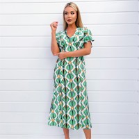 рокля,дамски,ризи,ax,paris,multi,print,v,neck,tie,detail,short,sleeve,midi,dress,multi