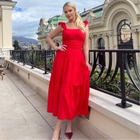 рокля,дамски,поли,и,рокли,ax,paris,frill,strap,tiered,midi,dress,red