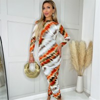 рокля,дамски,поли,и,рокли,ax,paris,cream,and,orange,abstract,print,mesh,long,sleeve,bodycon,midi,dress,cream