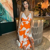 рокля,дамски,поли,и,рокли,ax,paris,blood,orange,frill,hem,midi,dress,blood,orange