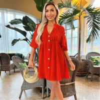 рокля,дамски,поли,и,рокли,ax,paris,burnt,orange,button,up,ruched,detail,smock,dress,burnt,orange