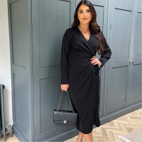 рокля,дамски,поли,и,рокли,ax,paris,wrap,gold,buckle,midi,dress,black