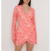 рокля,дамски,поли,и,рокли,pretty,lavish,women's,jesca,wrap,mini,dress,orange,&amp;,pink