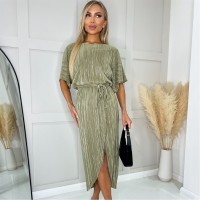 рокля,дамски,поли,и,рокли,ax,paris,sleeve,tie,waist,plisse,midi,dress,light,khaki