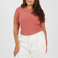 тениска,дамски,горнища,размер+,дамски,облекла,размер,brave,soul,plus,size,basic,ribbed,short,sleeve,t,shirt,clay